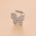 Macro d'un piercing nez papillon argenté avec zircons micro-pavés et tige en forme de L - Style 7 Argent