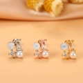 Set di tre orecchini a lobo a fiore con opale, zircone e perla in acciaio inossidabile tre colori - Stile Geometrico Misto (5#)