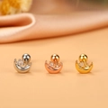 Macro view of three steel moon helix studs with zircon in silver, rose gold and gold - Moon Star Style (4#)