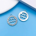 Silver Aquarius zodiac pendant charms with sparkling rhinestones for DIY jewelry - Silver Aquarius
