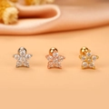 Detailed close-up of six-petal flower cartilage studs in silver, gold, and rose gold finishes - Flower Style (5#)