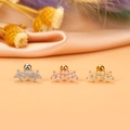 Detailed view of three-flower stud earrings in silver, gold, and rose gold with zircons - Triple Flower Style (7#)