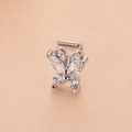Vue macro d'un piercing nez en forme de L avec papillon en cristal et zircons brillants - 7# Style Papillon en Pierre Marquise / Argent