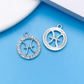 Pisces zodiac charms in silver finish with white crystals and textured metal details - Silver Pisces