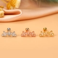 Detailed view of flower-shaped zirconia ear studs in silver, gold, and rose gold finishes - Curved Crown Style (8#) / Gold
