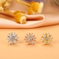 Detailed view of three sunflower zircon ear studs in silver, rose gold, and gold finishes - Sunflower Style (10#)