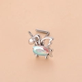 Vue détaillée d'un piercing de nez licorne en argent avec une pierre d'opale colorée - 11# Style Licorne Avec Opale Multicolore / Argent