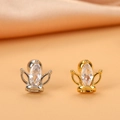 Detail of gold and silver crown stud earrings with marquise-cut zircon on satin background - 7# (Crown)