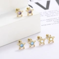 Goldene Stern-Ohrstecker mit lila und blauen Zirkonia-Kristallen und Schraubverschluss - Violetter Zirkonia / Gold