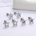 6er-Set Edelstahl-Sternohrstecker mit lila und Aurora Borealis Zirkonia-Kristallen - Violetter Zirkonia / Silber
