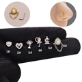 6er-Set L-förmige Nasenstecker aus Edelstahl mit Zirkonia-Mikroverzierung in Gold und Silber - Kronenherz-Stil (1#) / Silber