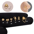 Set mit 6 goldenen L-förmigen Nasensteckern aus Edelstahl mit Zirkonia-Designs und Kronen - Kronenherz-Stil (1#) / Gold