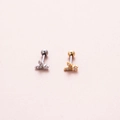 Close-up of butterfly stud earrings with sparkling cubic zirconia in gold and silver finish - Bunny Shape (1#) / Silver