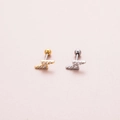 Detailed view of gold and silver lightning bolt piercings with zircon ball back closure - Lightning Shape (4#) / Silver