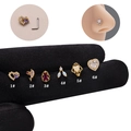 20G Gold-Titanstahl Nasenstecker-Set mit bunten Herz- und Kronenzirkonia-Steinen - Lila Herz Stil (1#) / Gold