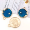 Colgante de aleación con estrella y luna en azul oscuro y dorado para joyería DIY - Estilo Redondo Luna Estrella Azul (10345)
