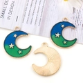 Colgante de luna en aleación degradado azul-verde con estrellas para joyería DIY - Estilo Luna Bicolor Azul-Verde (10347)