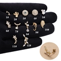Set mit 12 goldenen Edelstahl-Ohrknorpelsteckern mit Zirkon- und Muscheldesigns - Mond und Stern Meteor Stil (1#) / Gold