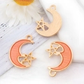 Colgantes celestiales de luna de metal dorado y estrella de esmalte naranja para joyas DIY - Estilo Estrella Luna Rosa (13344)