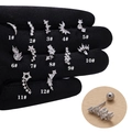 Set mit 12 silbernen Knorpelohrringen aus Chirurgenstahl mit Zirkonia und Schraubverschluss - Halbmond Design (1#) / Silber