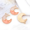 Colgante de luna en esmalte rosa con estrellas doradas para joyas y collares DIY - Estilo Estrella Luna Bicolor Rosa (13349)