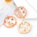 Colgantes de gato y estrella en aleación rosa y oro para hacer collares DIY - Estilo Redondo Gato Hueco Estrellado Rosa (13350)