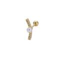 Vergoldeter Ohrpiercing-Stecker mit Flügeldesign, weißer Perle und Zirkonia-Steinen - Gebogener Perlenstil (1#) / Gold 1#