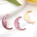 Colgante de luna y estrella en aleación esmaltada morada para joyería artesanal - Estilo Luna Grande Estrellado Púrpura (13307)