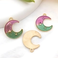 Colgante de luna creciente dorada con esmalte violeta verde y estrellas para joyería - Estilo Luna Bicolor Estrellado Púrpura (13308)