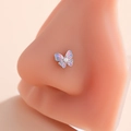 Piercing de nariz de mariposa con degradado rosa y azul y perla en acero inoxidable plata - Estilo Mariposa Degradada (1#) / Plateado