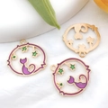 Colgante de aleación esmaltada de gato y estrella en morado y verde para joyería DIY - Estilo Redondo Gato Hueco Estrella Púrpura (13309)
