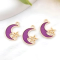 Juego de tres dijes de luna en esmalte púrpura y estrella dorada en aleación pulida - Estilo Estrella Luna Estrellado Púrpura (13310)