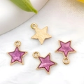 Pieza de metal de estrella dorada cepillada y colgantes de estrella violeta para joyería - Estilo Estrella Púrpura (13311)
