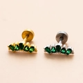Labret-Ohrstecker mit grünen Zirkonia-Tropfen in Gold- und Silberbeschichtung - Gebogener Tränen-Stil (4#) / Silber