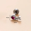 Fischförmiger Edelstahl-Ohrstecker mit rosenrotem Zirkon und flachem Scheibenverschluss - Fischförmiger Piercing-Stil (Silber Nr. 5)