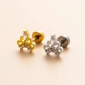 Goldener Kronen-Knorpel-Ohrstecker mit Marquise-Zirkonia und flachem Schraubverschluss - Silber 4#