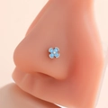 Blue zircon clover nose stud made of stainless steel displayed on a silicone model - Sky Blue Clover Style (5#) / Silver