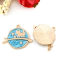 Colgante redondo de gato en esmalte jaspeado azul y aleación dorada para DIY - Estilo Redondo Gato Rama Azul Lago (13547)