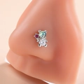 Silver bear nose stud with blue opal head and white zircon body on silicone model - Bear Shape(6#) / Silver