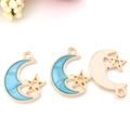 Colgantes de estrella y luna en aleación dorada con esmalte azul para joyería DIY - Estilo Estrella Luna Azul Lago (13548)