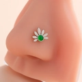Silver stainless steel nose stud featuring a green zircon center and leaf motif - Cannabis Leaf Style (7#) / Silver