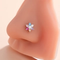 Colorful zircon flower nose stud with stainless steel post on silicone model - Colorful Six-Petal Flower Style (8#) / Silver