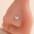 Polished silver butterfly nose stud with zircon crystals on a realistic model - Butterfly Shape Style (8#) / Silver