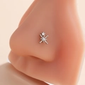Silver steel nose stud with star-shaped cubic zirconia on realistic silicone model - Starburst Snowflake Style (9#) / Silver