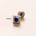 Vierkante zilveren kraakbeenpiercing met diepblauwe zirkoon en platte schroefdraad - Zilveren Vierkante Blauwe Strass (Zilver Maat 8)