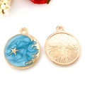 Colgantes de esmalte azul claro con estrellas de mar y ondas doradas para joyería DIY - Estilo Redondo Luna Estrella Azul Lago (13551)