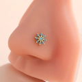 Gold-tone flower nose stud featuring blue turquoise petals on a silicone nose model - Blue Flower Style (2#) / Gold