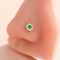 Golden flower nose stud with green center zircon and white crystal petals on nose model - Green Flower Style (3#) / Gold