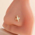 Golden nose stud with a rectangular opal-like stone and four clear cubic zirconia accents - Geometric Cross Style (3#) / Gold