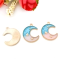 Colgantes de estrella y luna creciente en aleación dorada con acabado esmaltado - Estilo Luna Bicolor Azul Lago (13553)